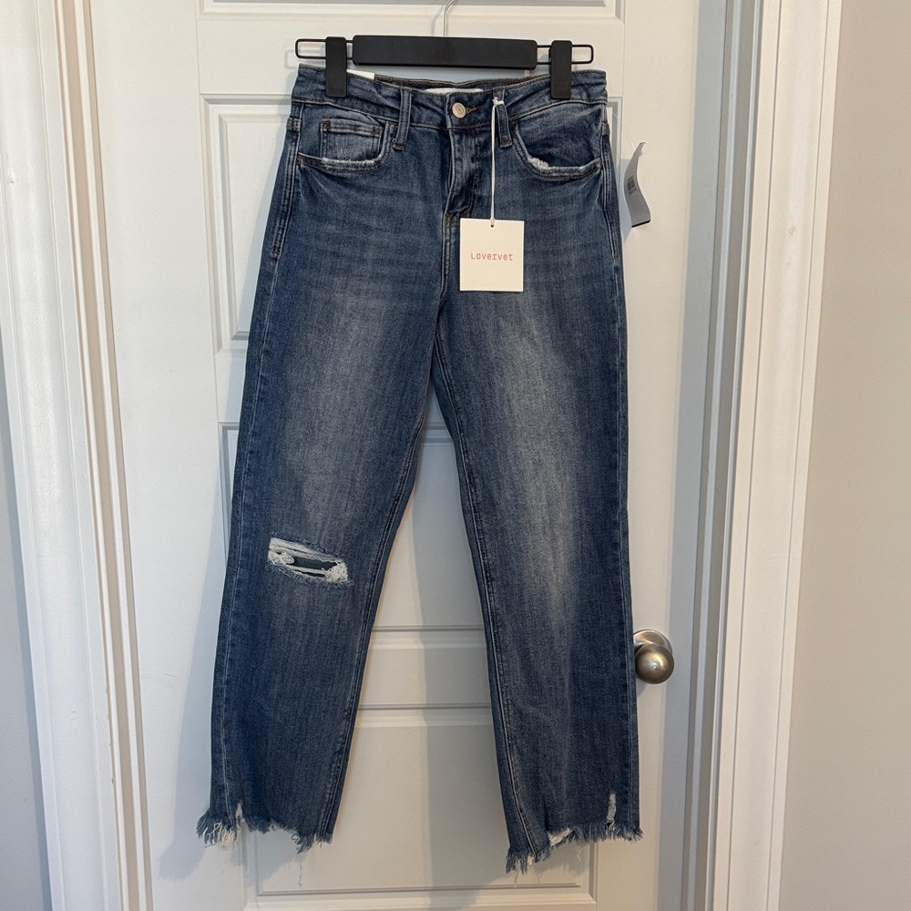 Lovervet Women's Distressed Straight Leg Jeans - Dark Blue